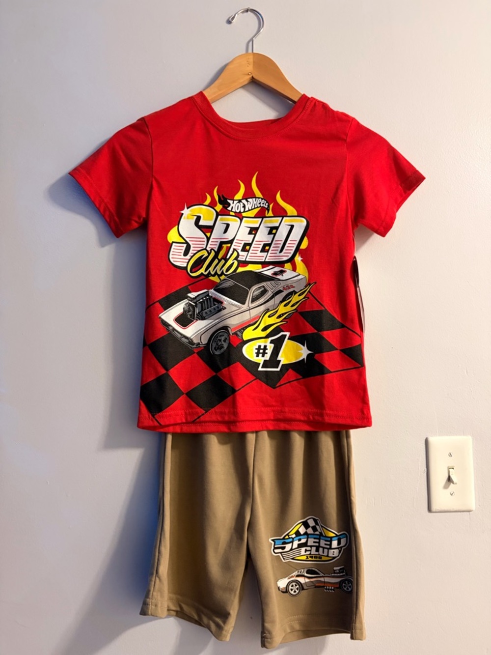 Mattel Hot Wheels Kids' Red Speed Club T-Shirt & Shorts Set Brand New With Tags